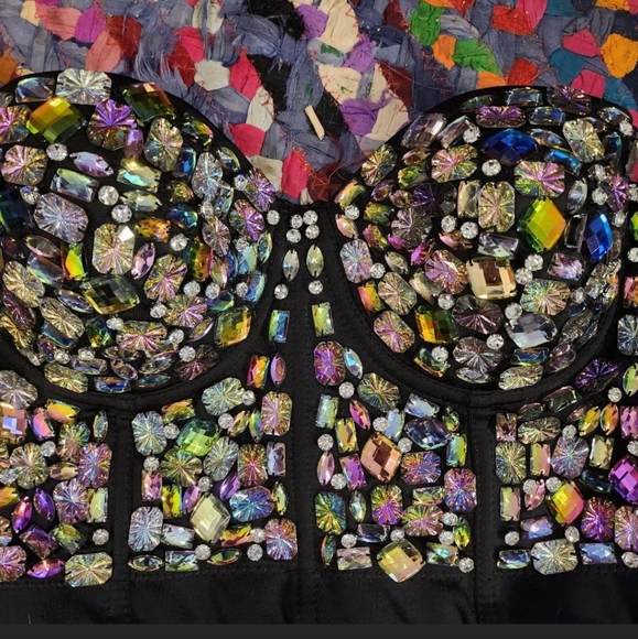 Unbranded beautiful corset styled crop tops bling fuax gemstone/rhinestones 2x - Picture 3 of 5